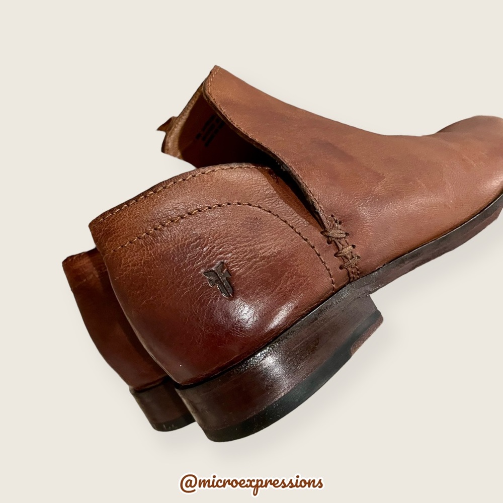$329 Frye Elyssa Cognac Brown Leather Everyday Comfy Round Toe Shootie/AnkleBoot - Picture 14 of 15